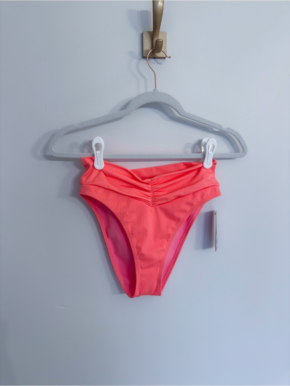 Kohl's Coral Pink Ruched High-Cut Bikini Bottom